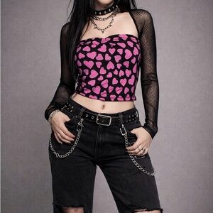 Hot Topic Black & Pink Heart Tube Top Large Whimsigoth Edgy Girly Cute NEW NWT